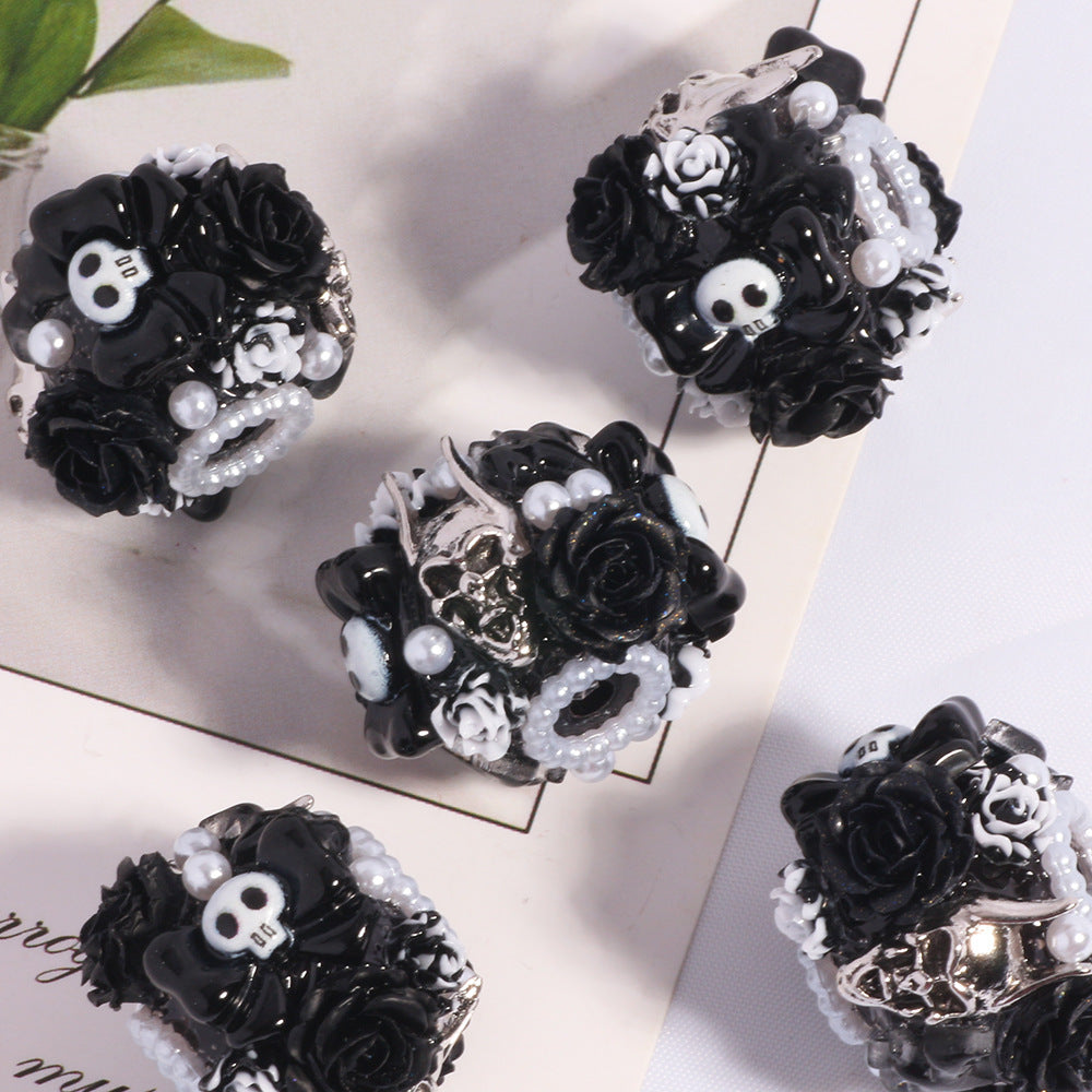 Wholesale 5PCS/Pack Halloween Skull Devil Cartoon Straight Hole Loose Beads DIY Mobile Phone Chain Key Chain Bag Chain Jewelry Accessories